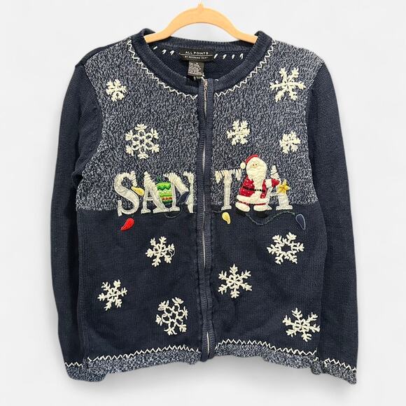 Vintage Santa Ugly Christmas Soft Girl Cottage Core Grandma Cardigan Sweater - Picture 2 of 8